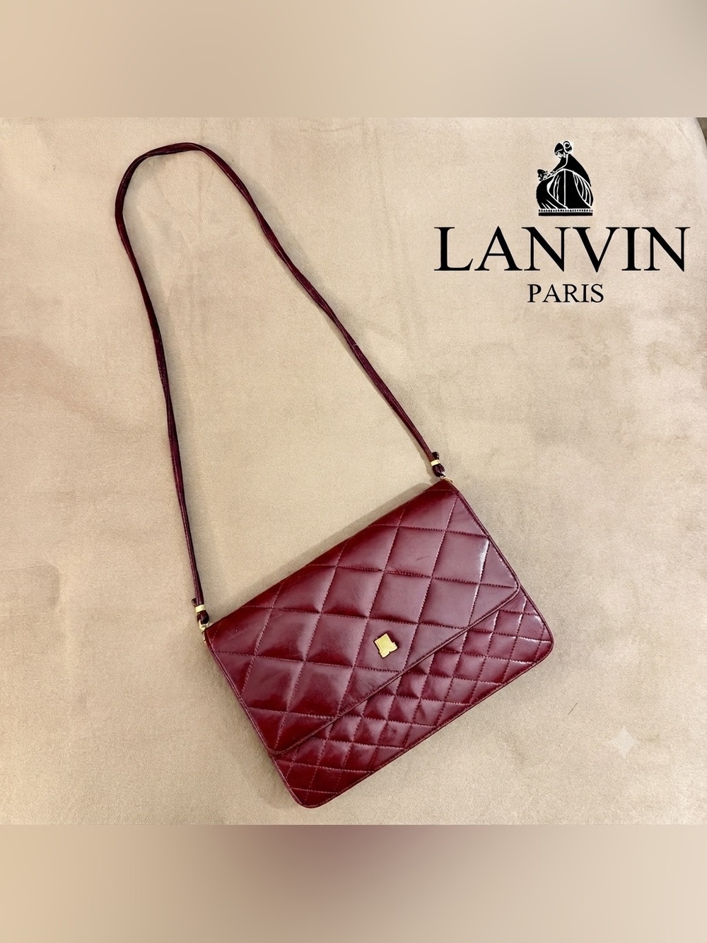 Vintage Lanvin Paris Burgundy Quilted Leather Shoulder Bag | JL Monogram
